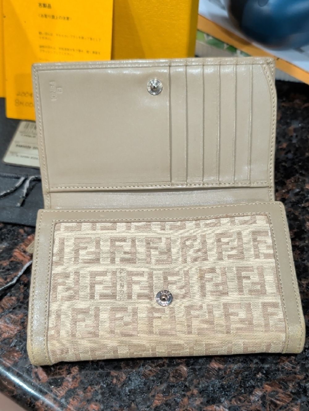 Fendi Beige Zucca Canvas Fold Wallet with Taupe Trim - Picture 4 of 16